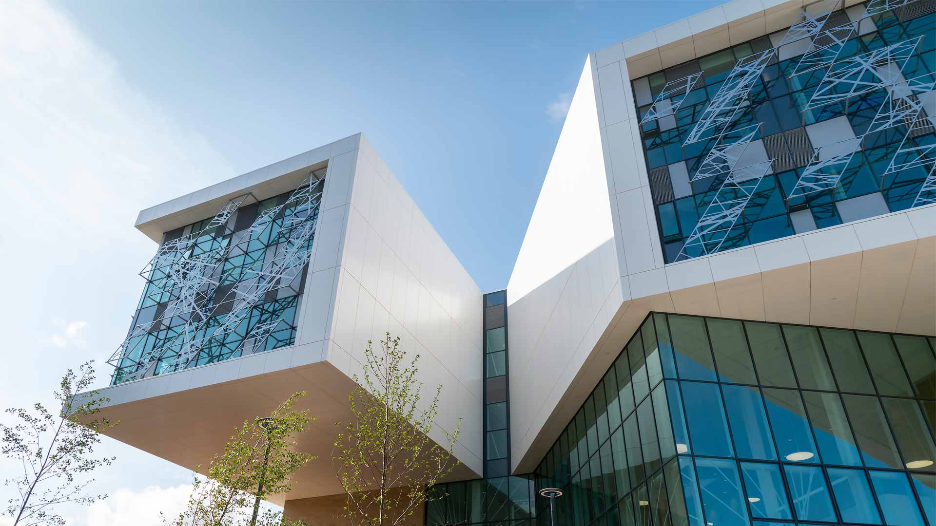 Picture of the Barbara Hepworth Building from below the main entrance.