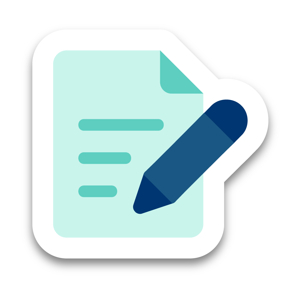 An emoji image of a notebook and pen